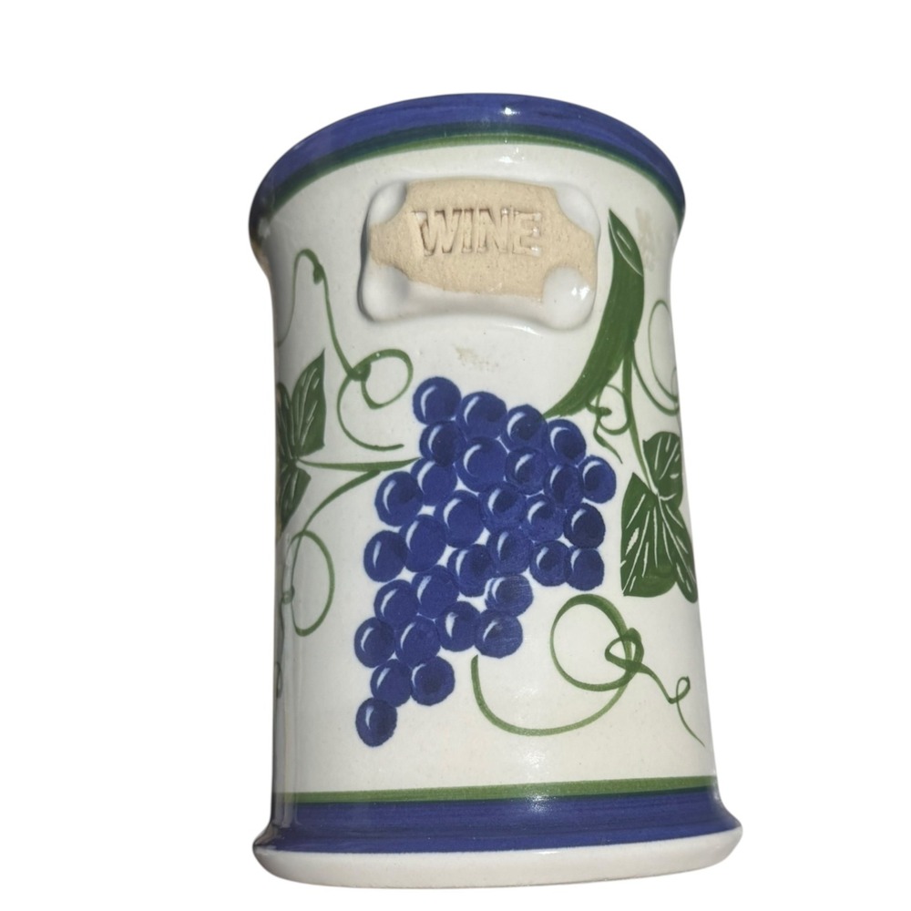 Vintage Wine Cooler/Bottle Holder Stoneware with Hand-painted Grape Design Napa